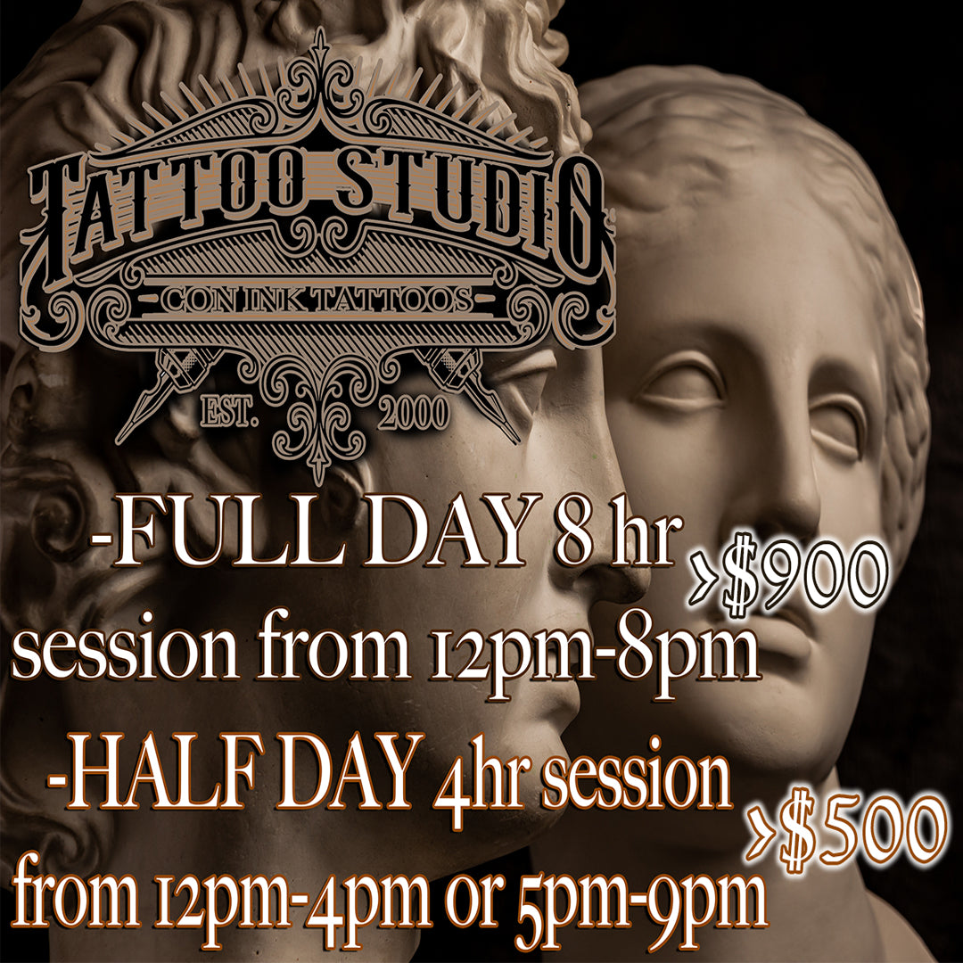 4 Hours (Half Day) Tattoo Session 5pm-9pm $600 -> ADD TO CART FOR -AFFIRM Payments